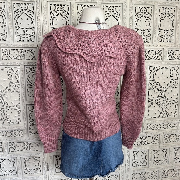 Vintage IQ Knitwear Wool Blend Pink Coquette Ruffle Collar Sweater Sz Small - Picture 6 of 7